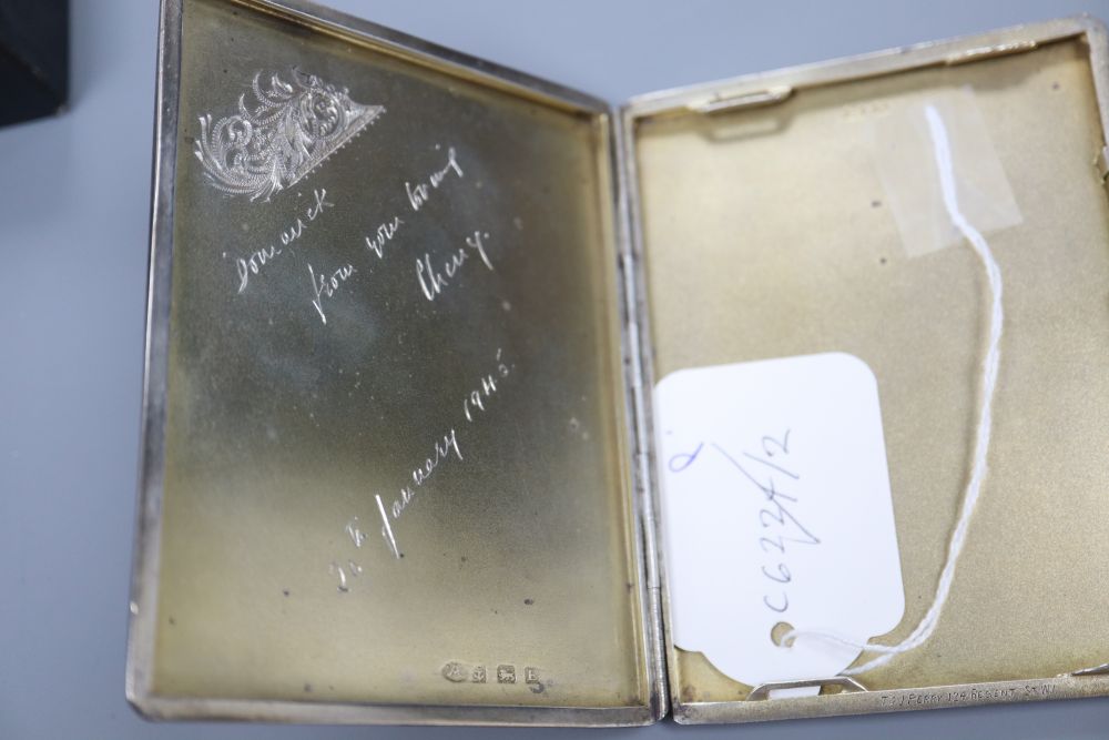 A George V silver engine turned cigarette case, Birmingham, 1920, 164 grams